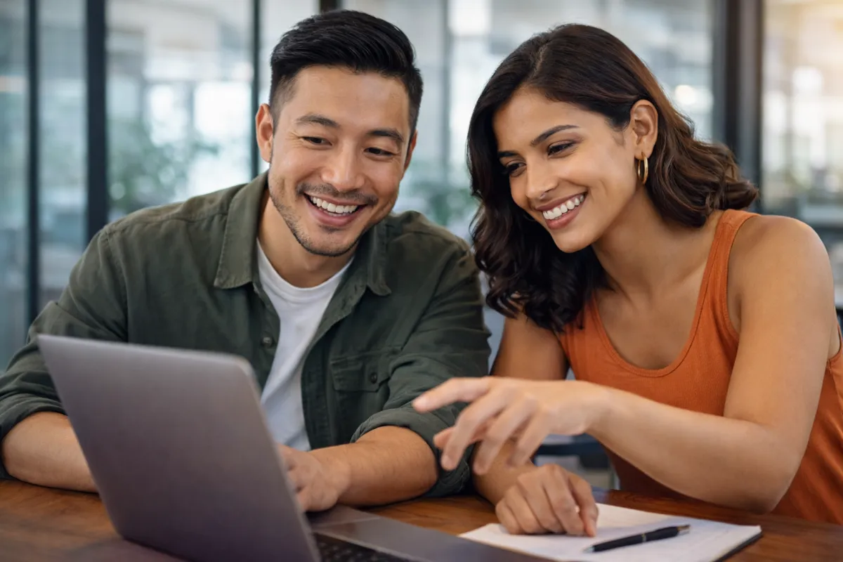 Experienced consultant providing guidance to a young creative during a personalized consultation in a calm, professional office setting.