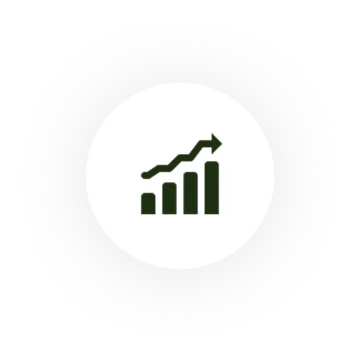 White icon showing an upward-trending bar graph, representing improvement, progress, or learning new skills.