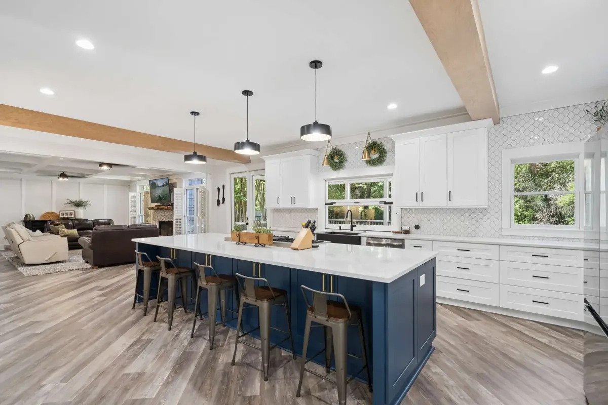 Open concept kitchen in updated home of Medlock Bridge in Johns Creek GA.