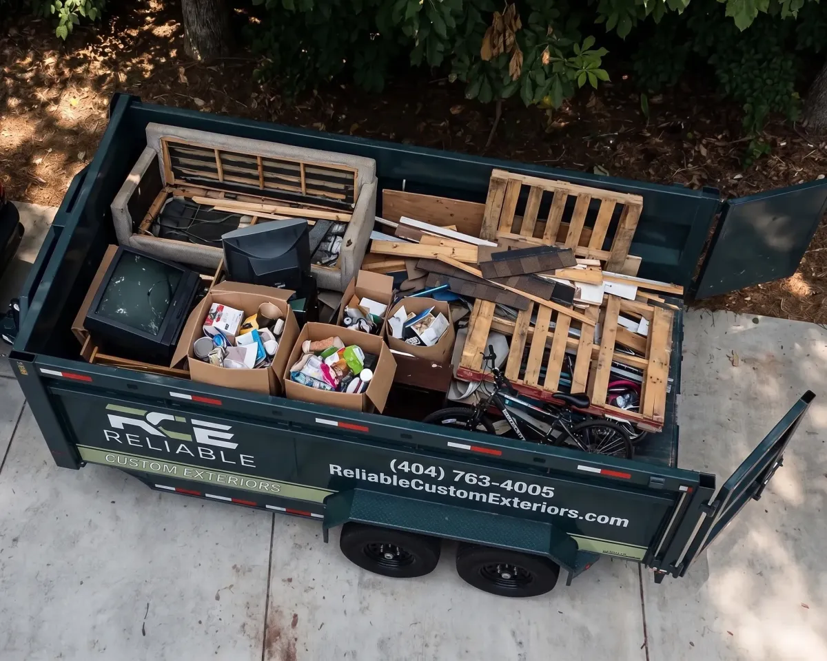 Crew loading a trash trailer for full-service junk removal
