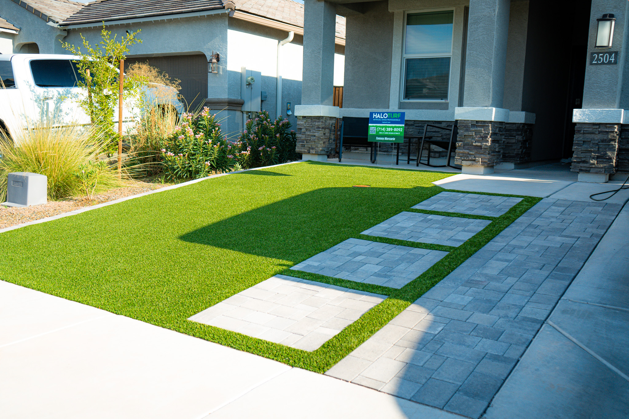 Beautiful Front Yard Turf & Paver Installation - Apache Junction, Arizona