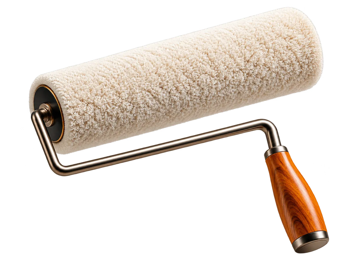 Floating artisanal paint roller cutout coated in amber pigment
