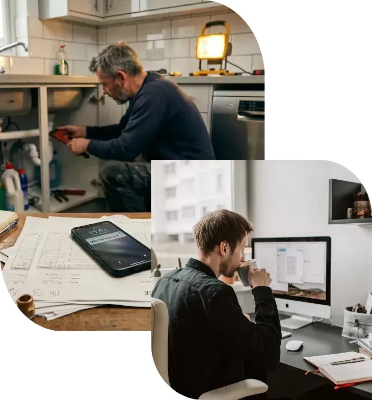 service business owner working on marketing at her desk