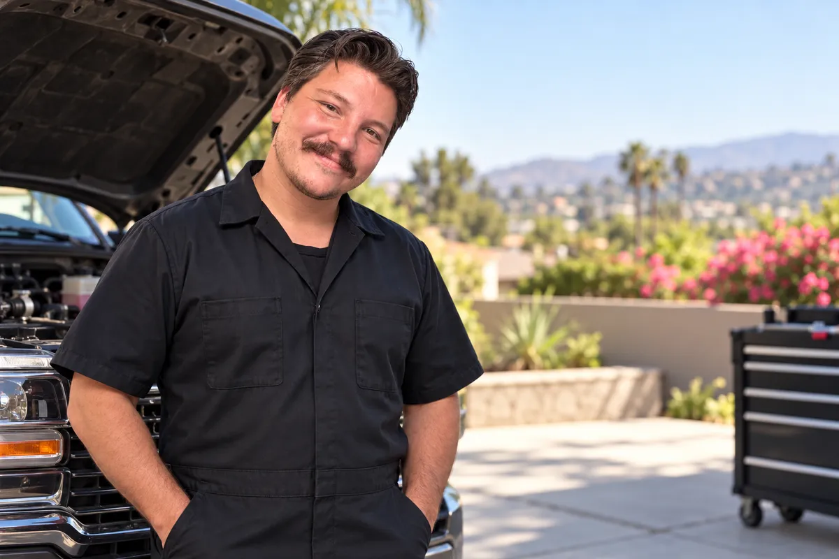 Owner and Lead Mobile Mechanic Chris working on a vehicle diagnostics check in Riverside County