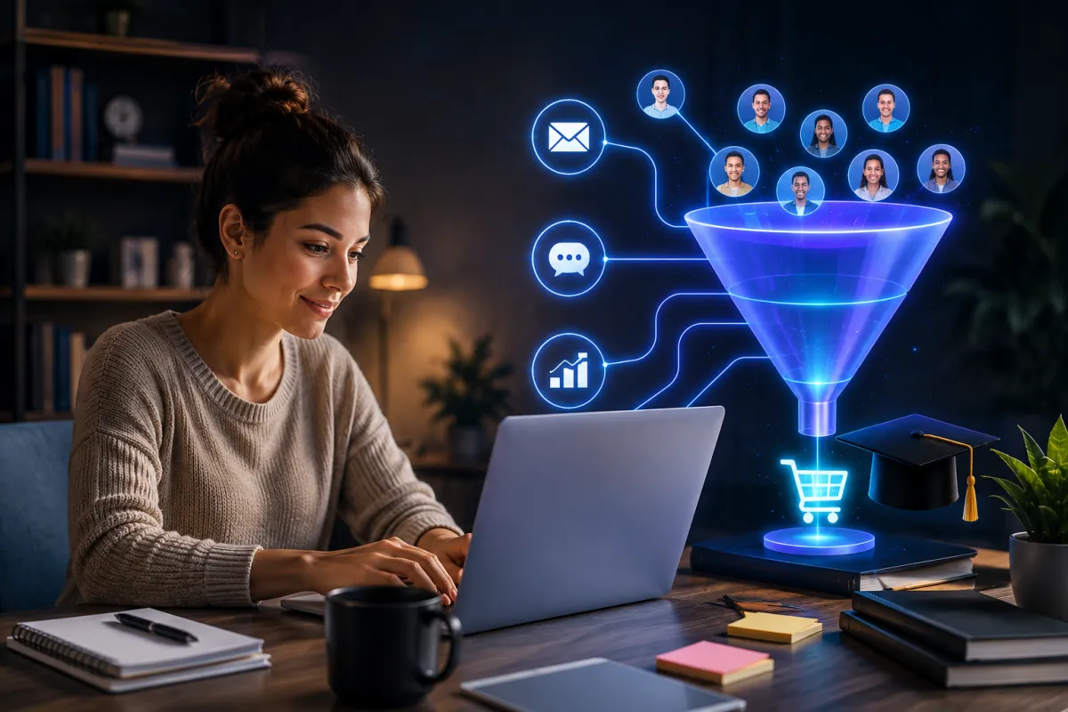Course creator using AI sales funnels and automation to grow online course sales