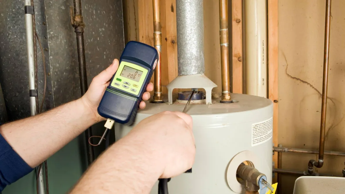 man repairing a hot water tank