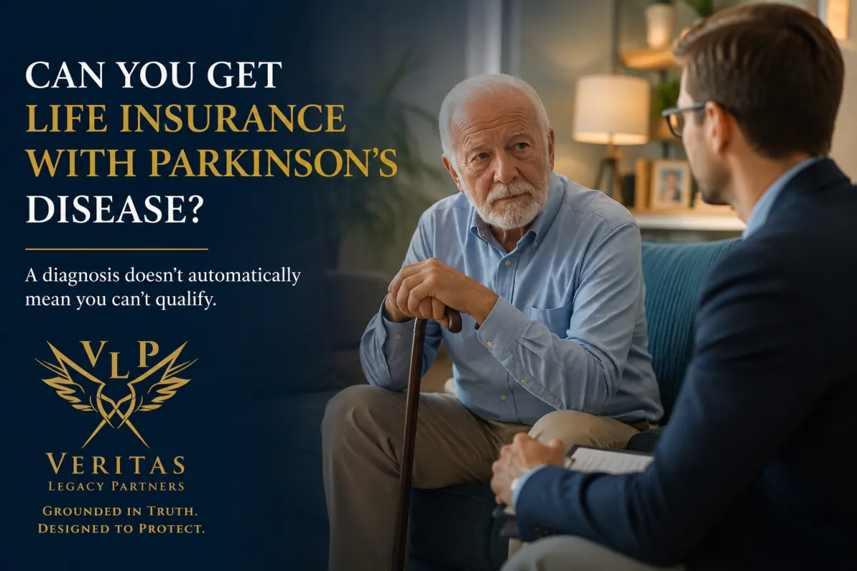 Can You Get Life Insurance If You Have Parkinson's Disease? Featured image by Veritas Legacy Partners showing a consultation about life insurance options for someone living with Parkinson's disease.