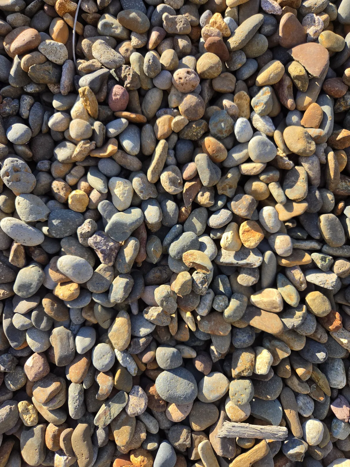 Round rock mix, a pile of mixed round river rock for gravel delivery and driveways
