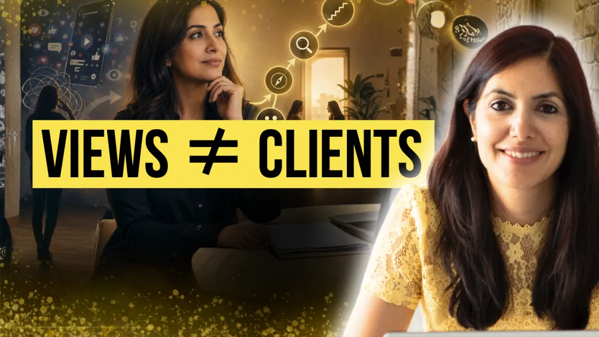 Female business growth coach explaining why content gets views but not clients and how to convert engagement into sales