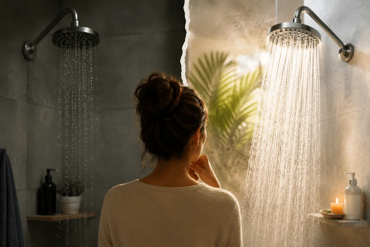 Shower with low water pressure symbolizing inconsistent income, business stagnation, and the challenge coaches face when trying to grow their impact and client flow.