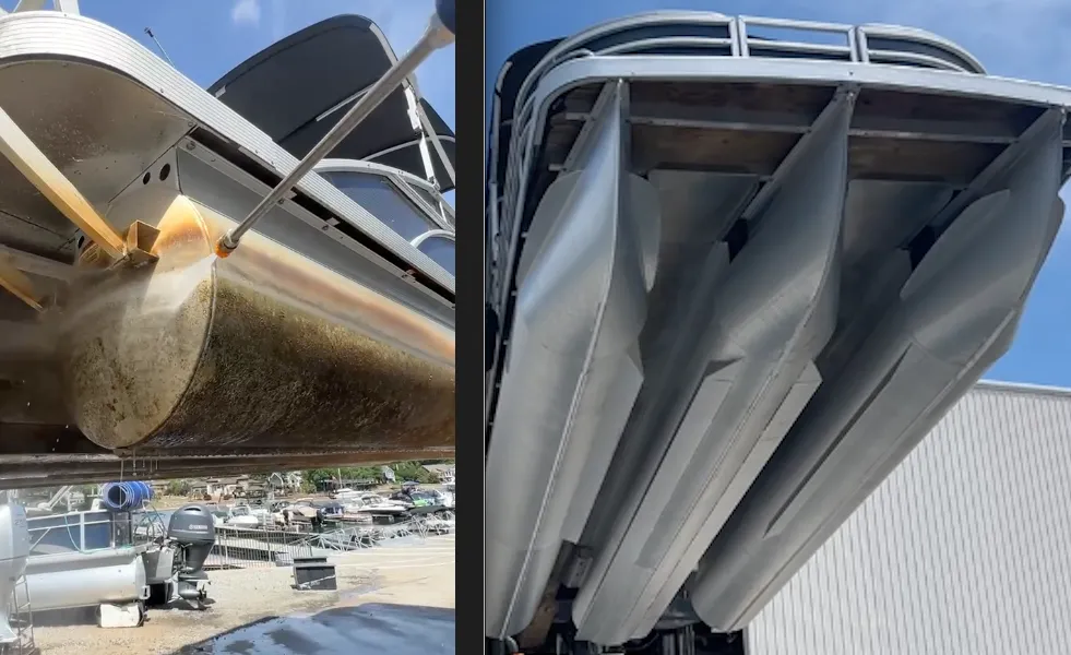What 2 Inches of Algae on a Lake Norman Pontoon Looks Like — And What It Takes to Fix It