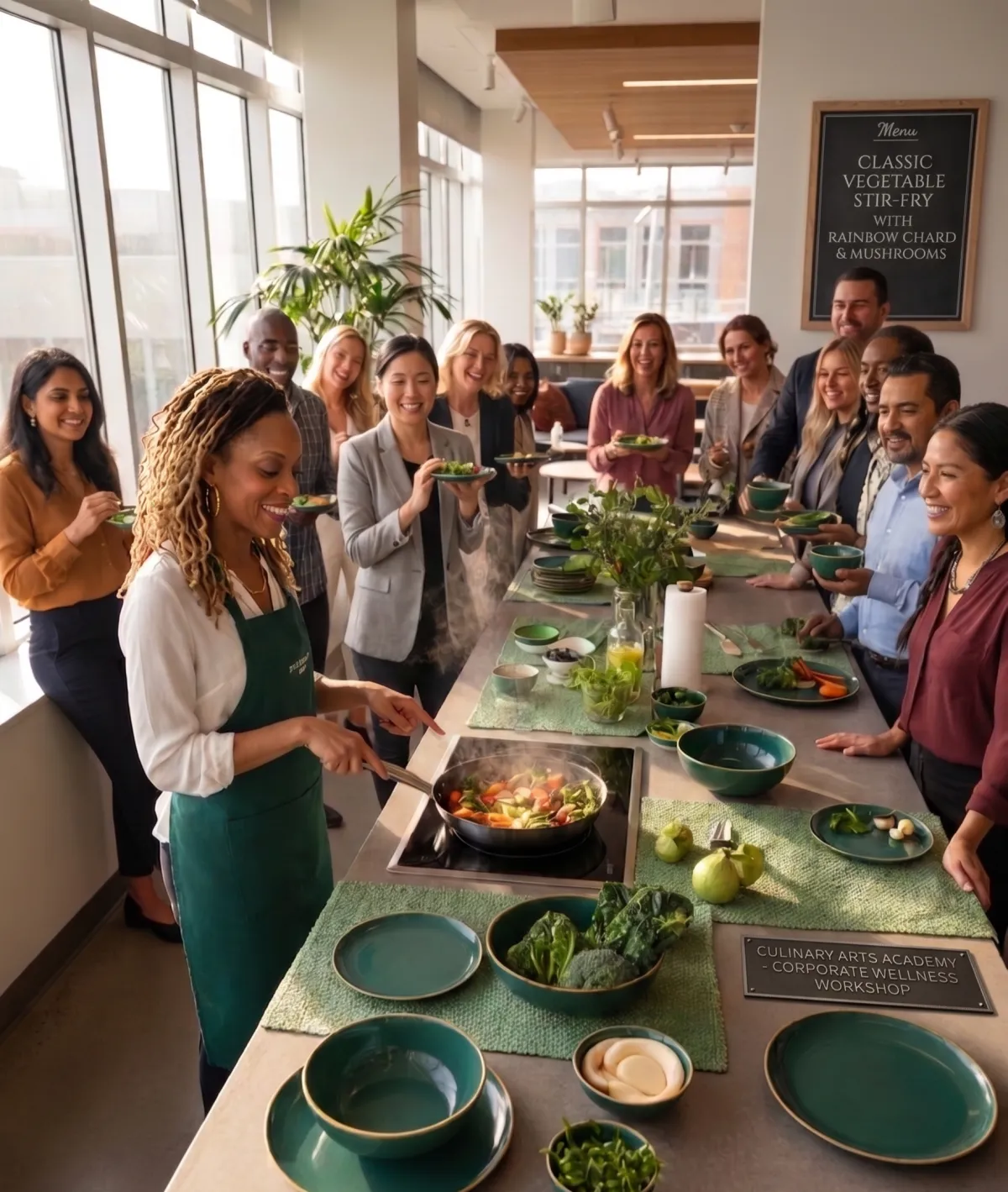 Engaging corporate wellness session with team participation
