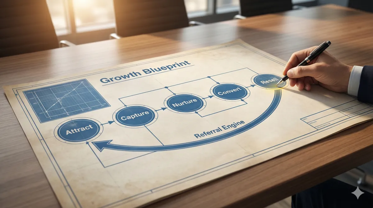 Hands discussing marketing strategies over charts and graphs, featuring Five Arrows branding and emphasis on SEO and digital marketing effectiveness.