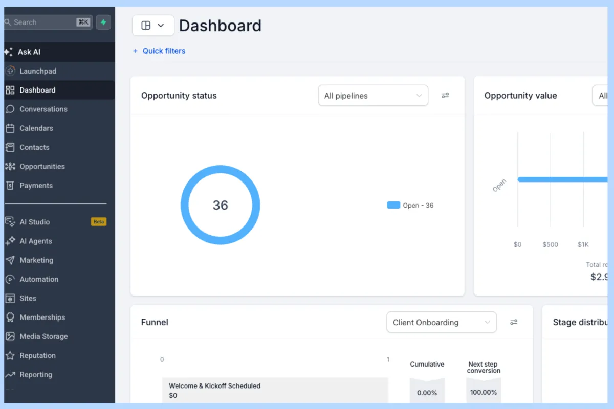 Dashboard Mockup showing system configuration
