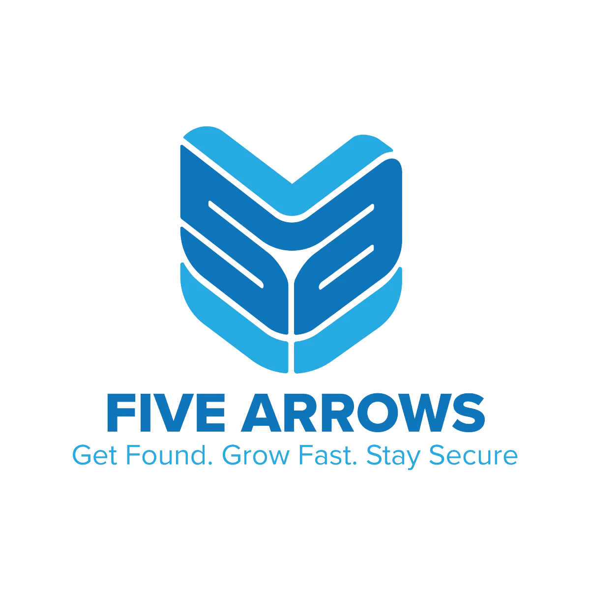 Five Arrows LLC logo featuring a stylized blue arrow design and tagline "Get Found, Grow Fast, Stay Secure."