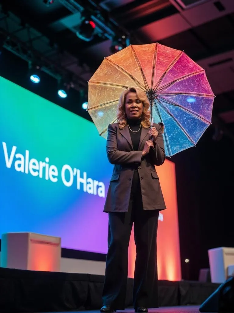 valerie o'hara with umbrella