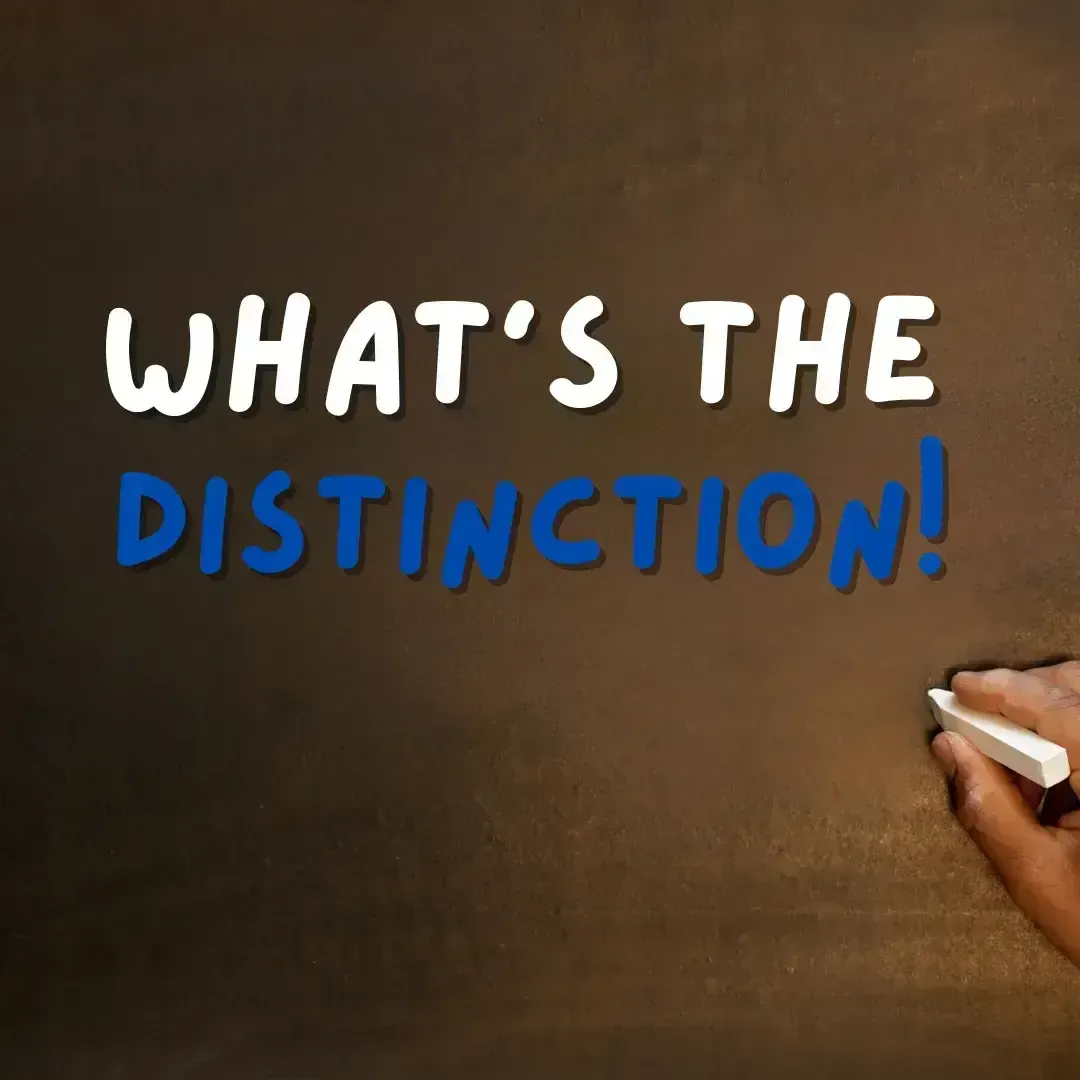 Hand writing 'WHAT'S THE DISTINCTION!' on a dark background about services.
