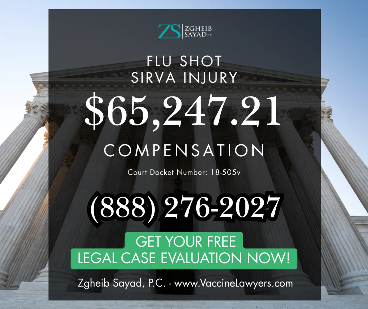 Flu Shot SIRVA Injury compensation lawyers - $65,247.21