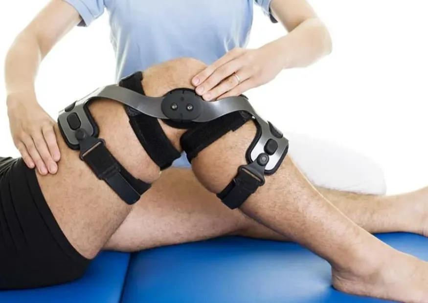 mobile physio guiding patient through recovery exercises following knee surgery
