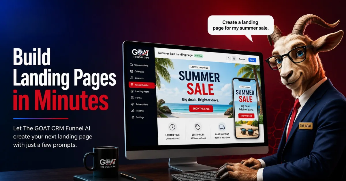 The GOAT CRM Funnel AI helps businesses create high-converting landing pages and sales funnels without coding using AI-powered automation.