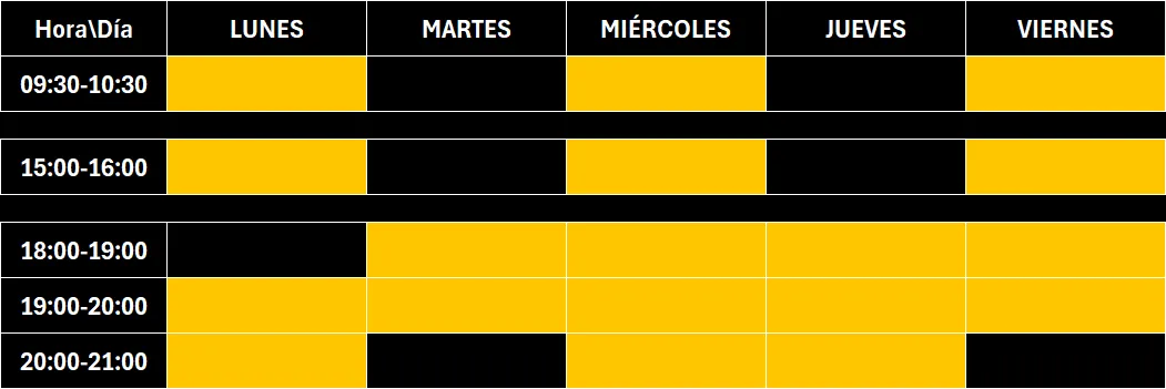 tabla con horario de clases del centro