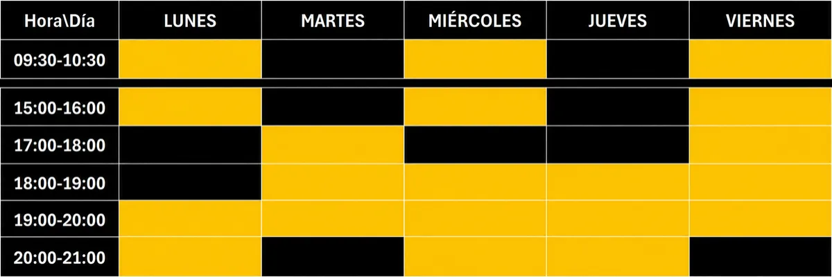 tabla con horario de clases del centro