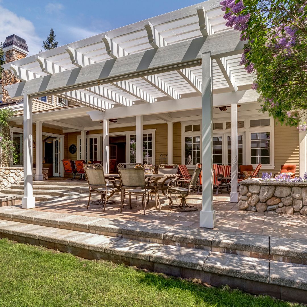 Attached pergola connected to home for shade and outdoor living