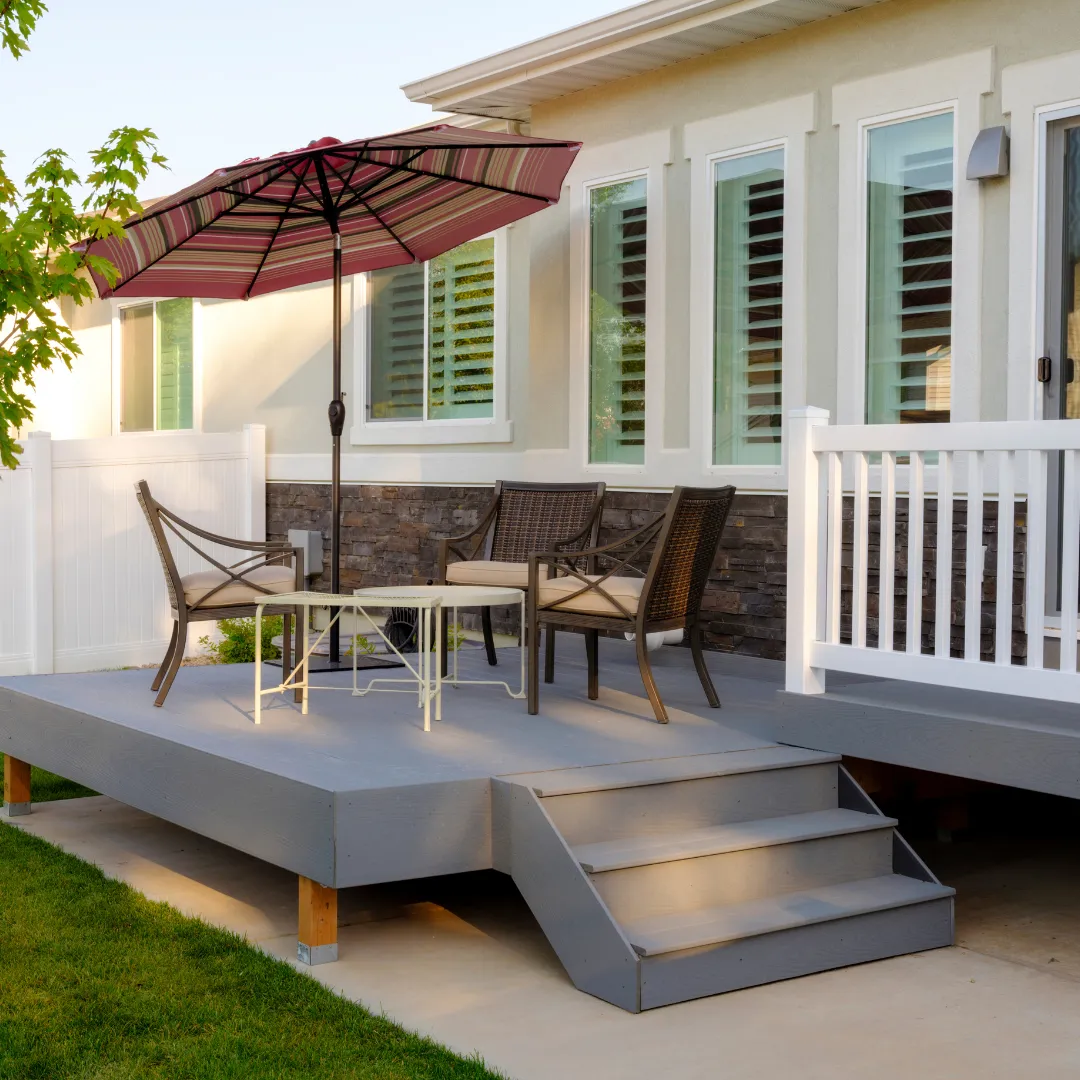 Front porch and wood stairs providing safe access and enhanced curb appeal
