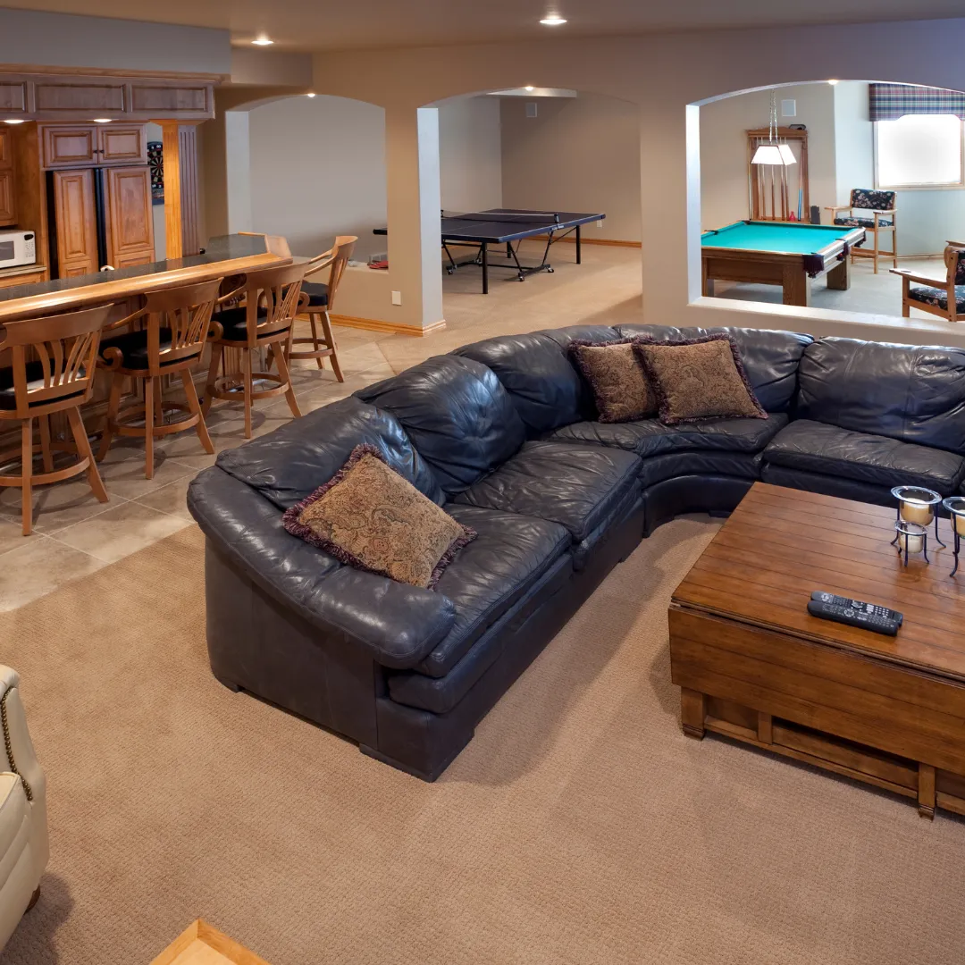 Basement finishing for additional residential living and entertainment space