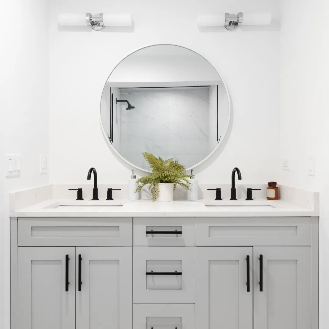 Vanity and cabinet installation for residential bathroom remodeling and storage upgrade