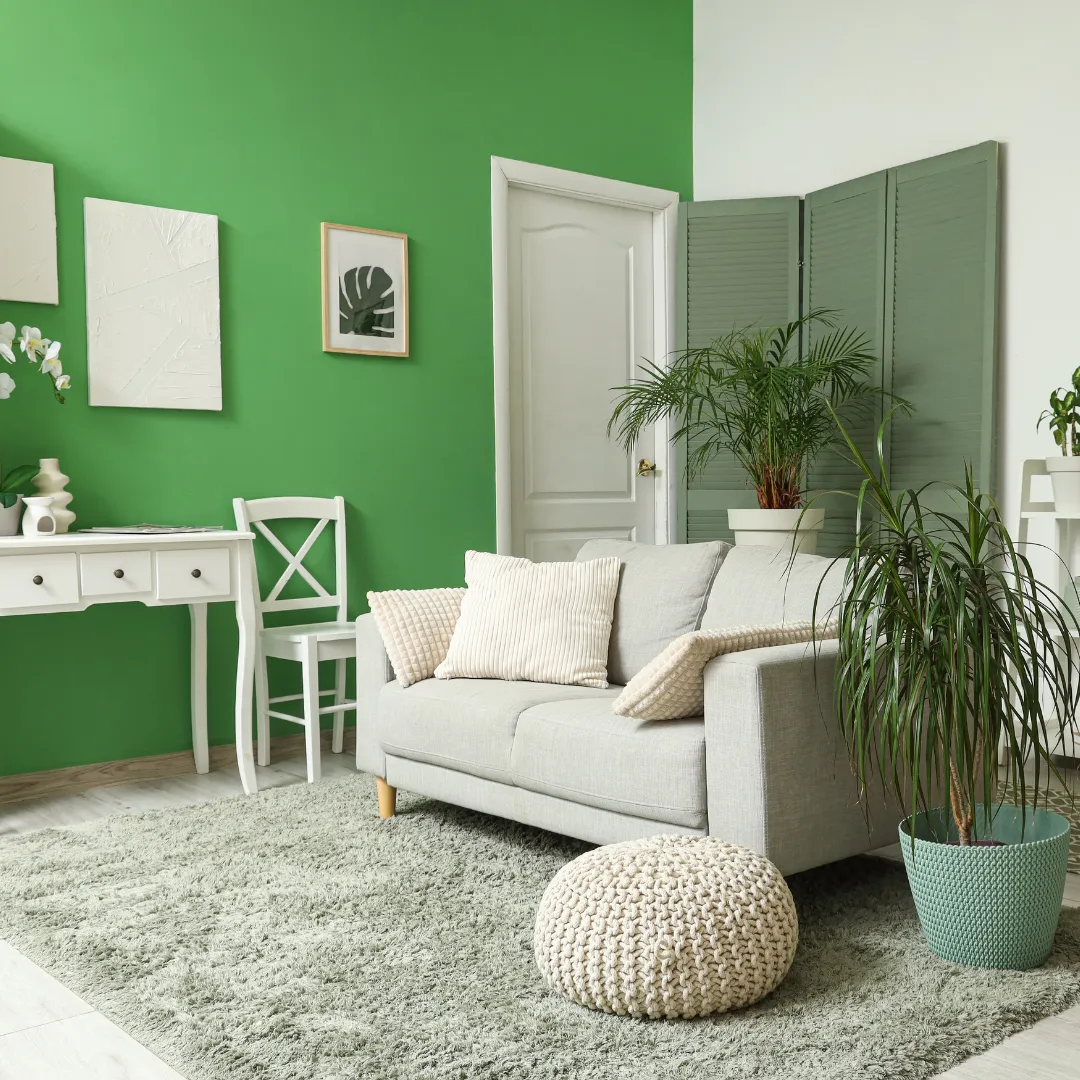 Eco-friendly low-VOC paint used for residential interior painting and home improvement
