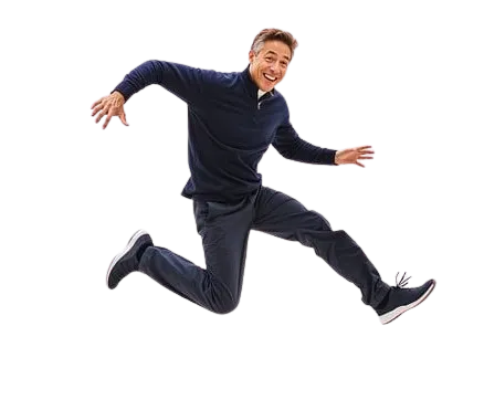 Photo of a man jumping with joy
