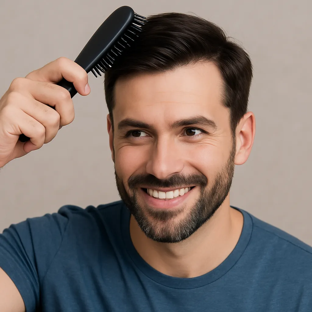 Photo of man brushing his hair