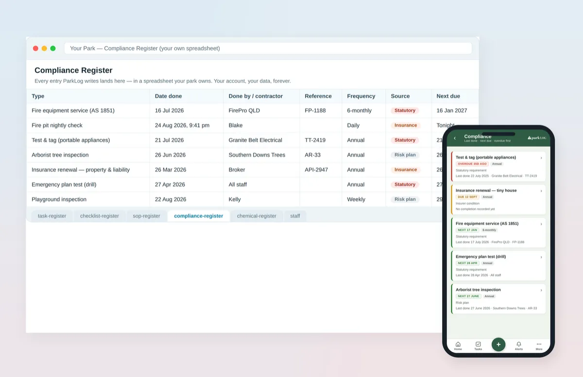 AI Register Preview showing Google Sheets integration