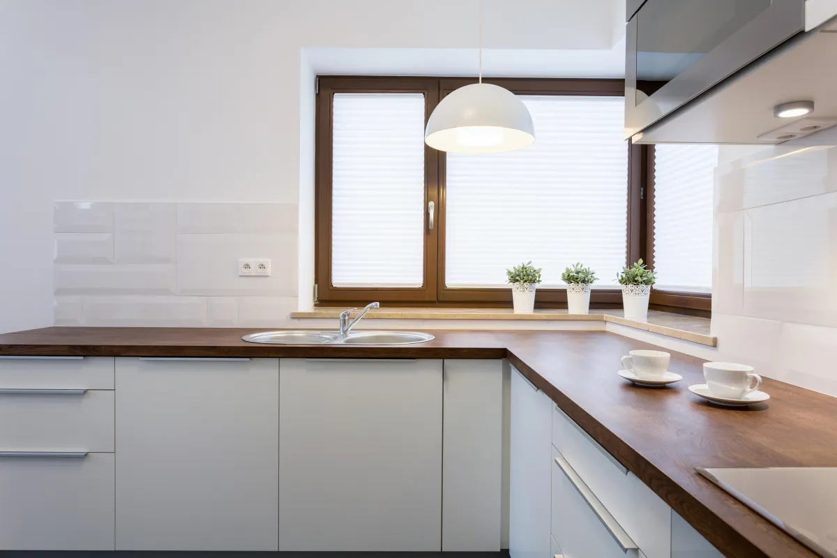 white and wood kitchen