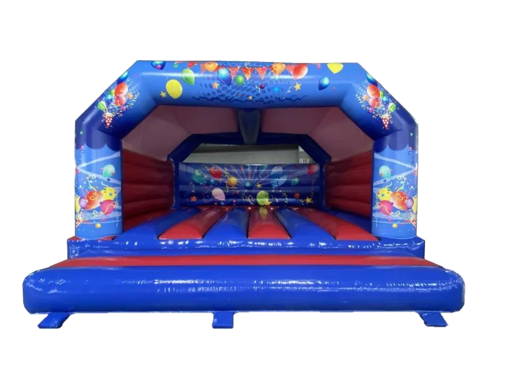 Blue Bouncy Castle With Balloons On It