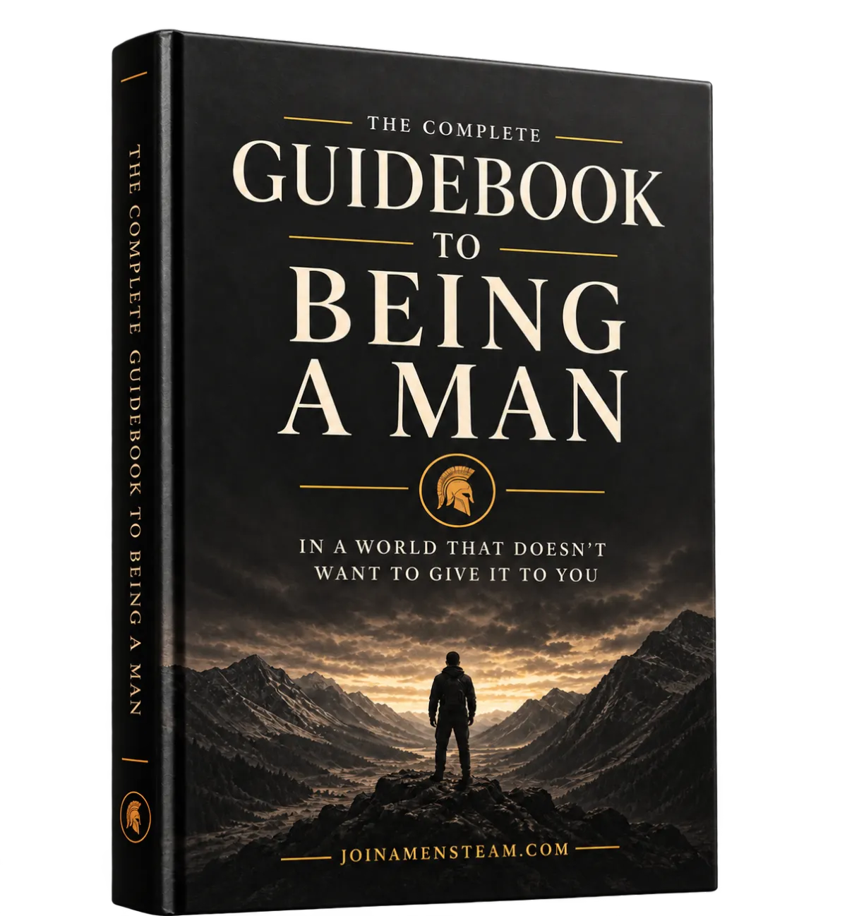 3D book cover mockup with the title 'The Complete Guidebook To Being A Man'