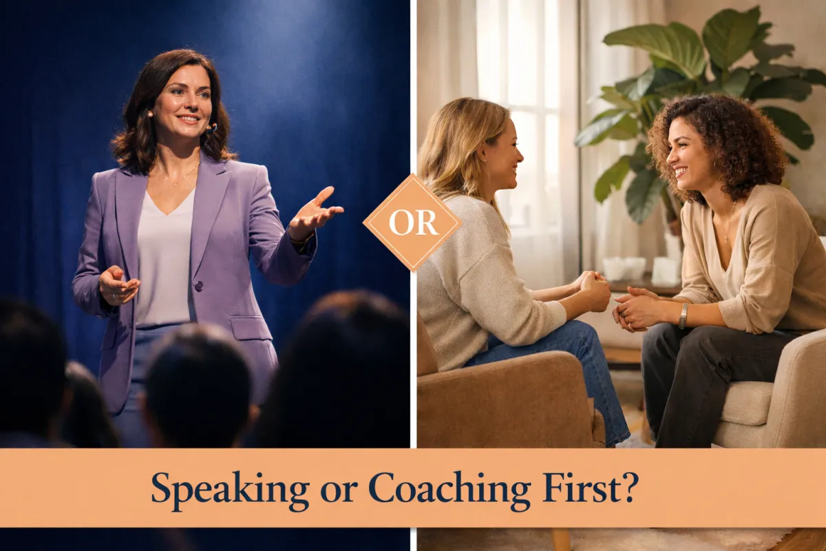 Thought leader deciding between speaking and coaching as revenue streams
