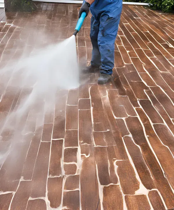 cocrete being pressure washed by Mr. Binz