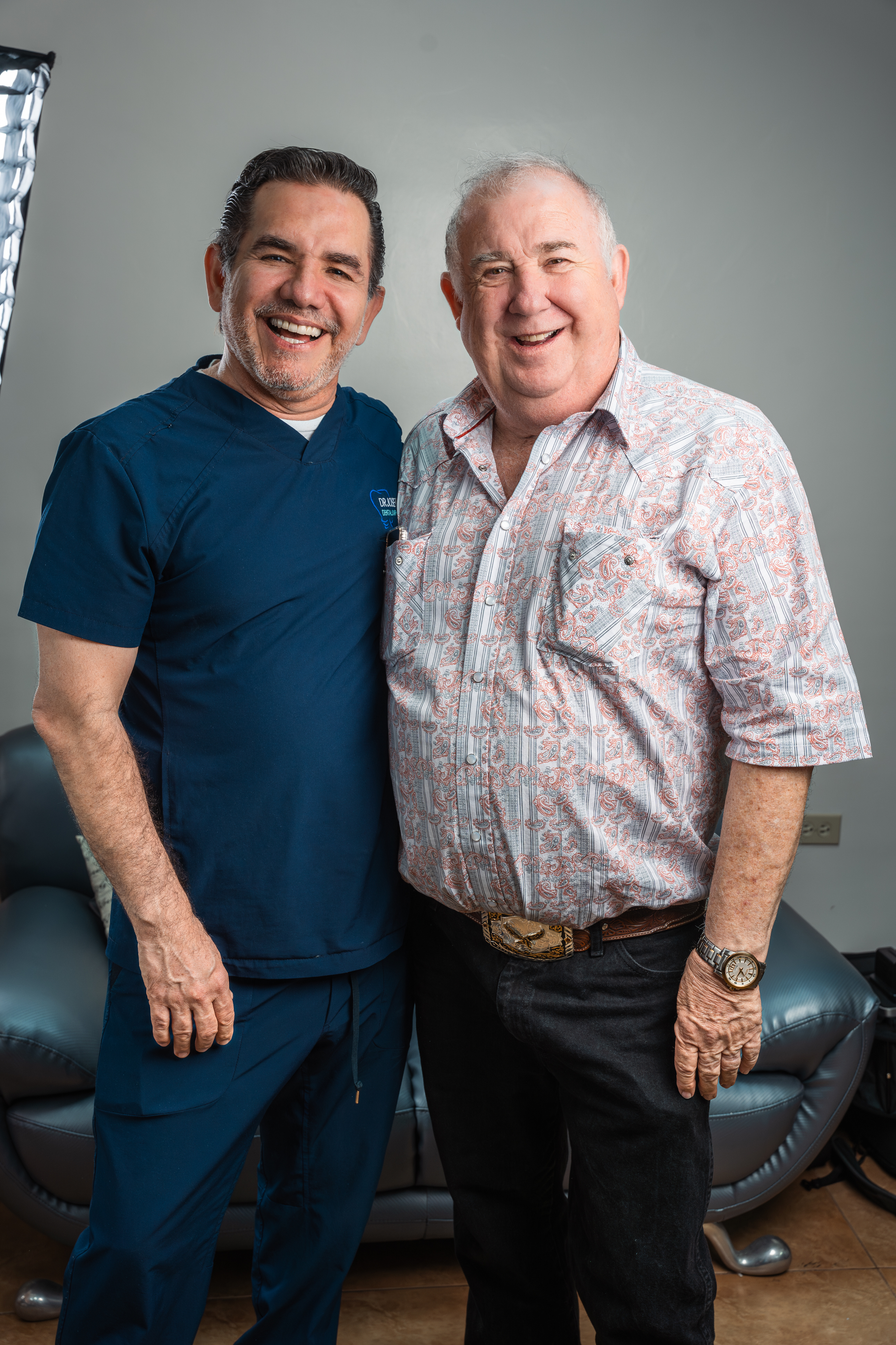 Before and after dental implant restoration split view for patient Patricia S