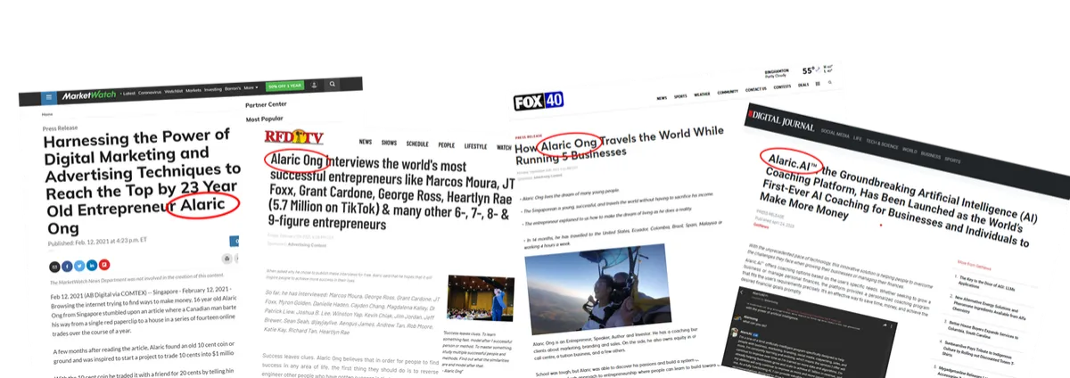 Alaric Ong featured in MarketWatch, REDDTV, FOX40 and Digital Journal