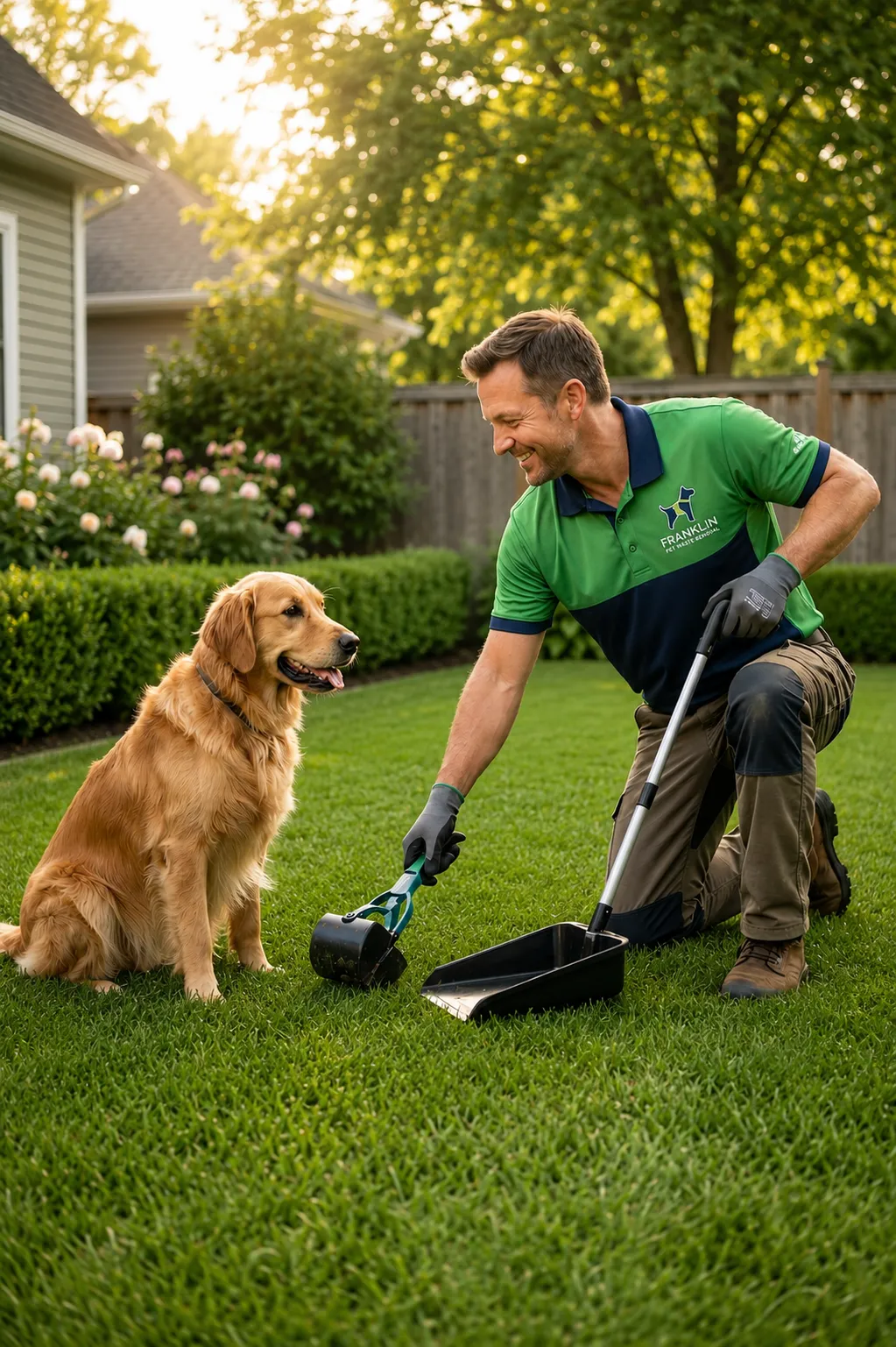 Happy dog on a pristine green lawn