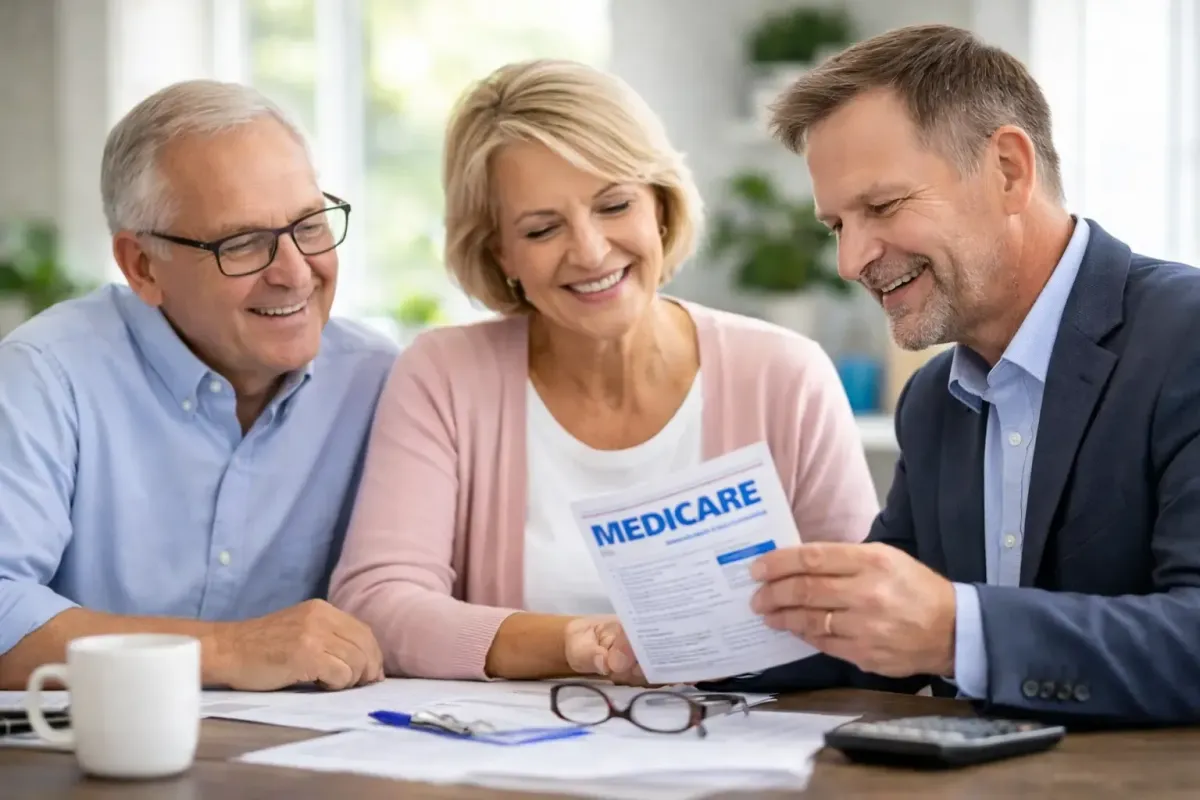 Senior couple reviewing Medicare coverage options and asking common Medicare questions