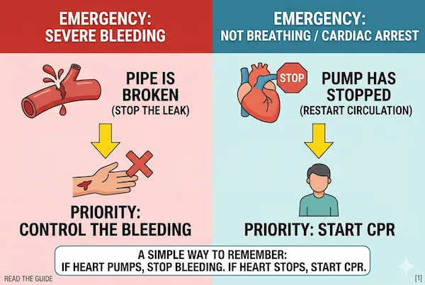 Pump or pipe analogy stop the bleed or start cpr graphic