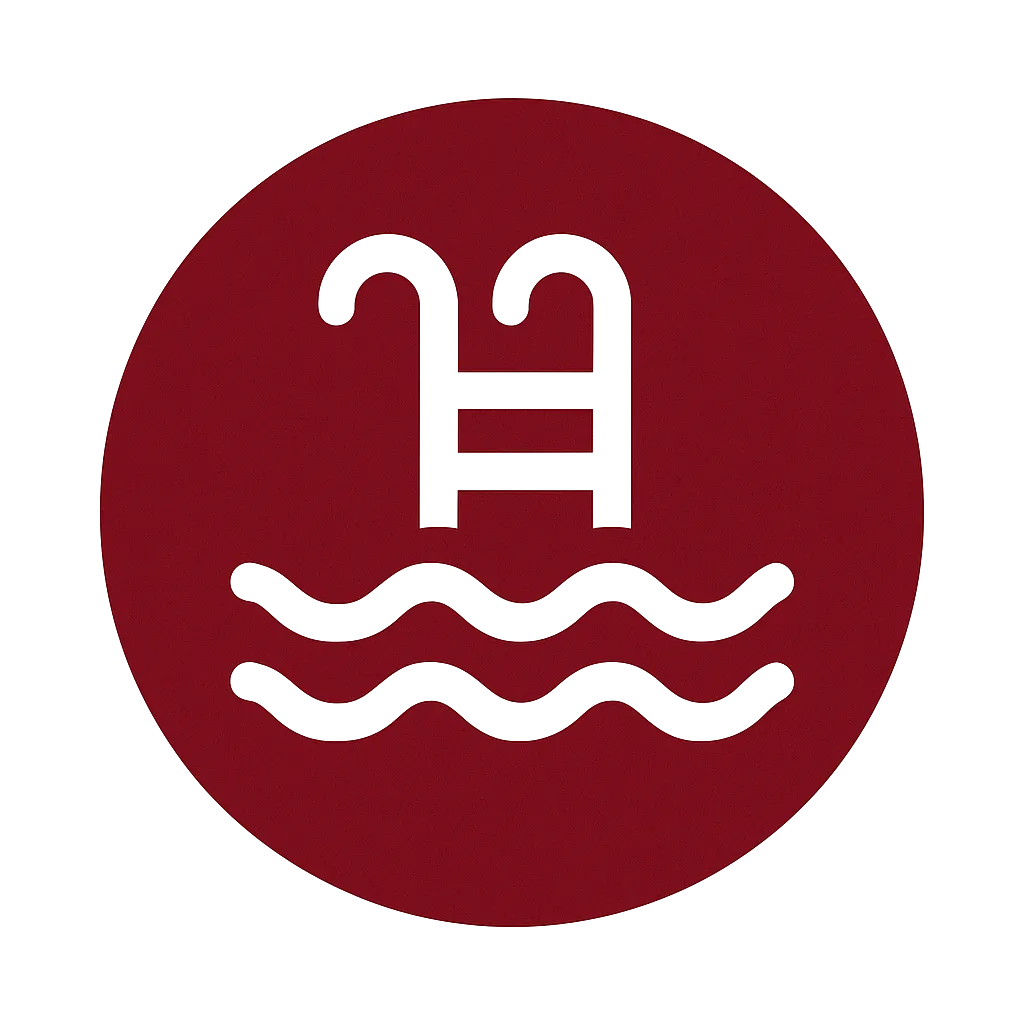 Outdoor swimming pool and lounge chairs at Possum Kingdom RV Resort