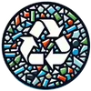 Icon depicting colorful, fragmented glass pieces, representing recycled glass countertops.