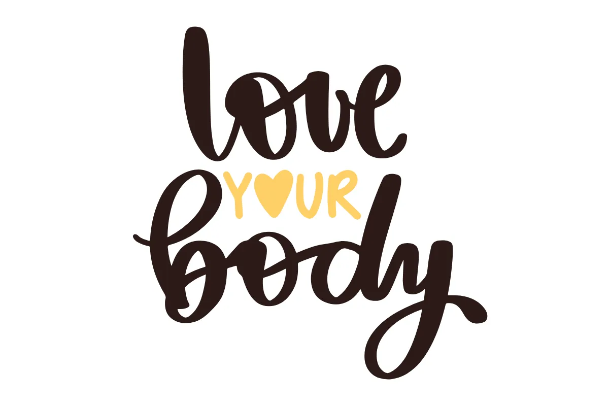 “Love Your Body” motivational sticker featuring body-positive message that encourages self-acceptance, confidence, and wellness at every size — part of the Real Talk Nutrition mindset theme.