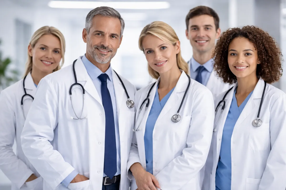 Healthcare professionals in a clinical environment