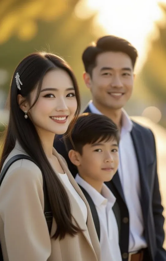 Happy Asian family with son