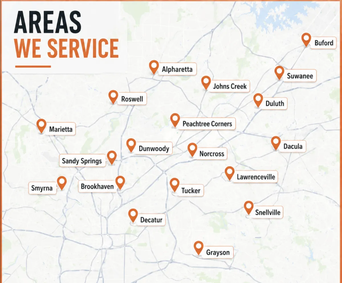Clickable cities linking to /locations/{slug}: Duluth, Georgia -> /locations/duluth-georgia; Suwanee, Georgia -> /locations/suwanee-georgia; Buford, Georgia -> /locations/buford-georgia; Lawrenceville, Georgia -> /locations/lawrenceville-georgia; Peachtree Corners, Georgia -> /locations/peachtree-corners-georgia; Snellville, Georgia -> /locations/snellville-georgia; Lilburn, Georgia -> /locations/lilburn-georgia; Norcross, Georgia -> /locations/norcross-georgia; Grayson, Georgia -> /locations/grayson-georgia; Dacula, Georgia -> /locations/dacula-georgia; Sandy Springs, Georgia -> /locations/sandy-springs-georgia; Brookhaven, Georgia -> /locations/brookhaven-georgia; Decatur, Georgia -> /locations/decatur-georgia; Marietta, Georgia -> /locations/marietta-georgia; Roswell, Georgia -> /locations/roswell-georgia; Alpharetta, Georgia -> /locations/alpharetta-georgia; Johns Creek, Georgia -> /locations/johns-creek-georgia; Smyrna, Georgia -> /locations/smyrna-georgia; Dunwoody, Georgia -> /locations/dunwoody-georgia; Tucker, Georgia -> /locations/tucker-georgia